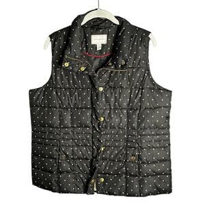 Charter Club Black and White Polka Dot Puffer Vest with Gold Zipper Size Large